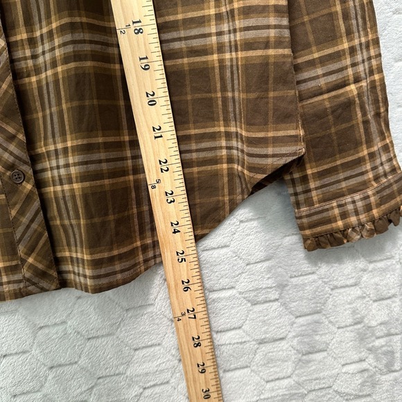 Nili Lotan Womens Plaid Ruffle Yoke Button Down Blouse S Dark Academia Heritage - Picture 7 of 7